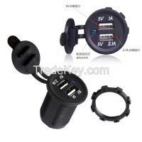 Dual USB Motorcycle Cigarette Lighter Power Charger Adapter Socket