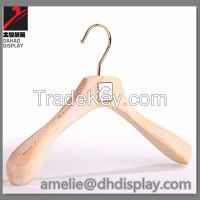Luxury wooden hanger with metal logo garment retail display hanger