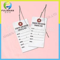 Sinicline Custom White Paper Hangtag Label, tyvek paper hangtag with metal string or ribbon