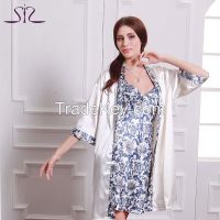  2015 Top Sale Women bath robe and Nightgown 2 Piece Sexy Noble Robe Set Of Kigurumi Bathrobe For Women