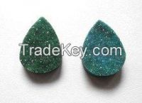 Green Druzy Pear Full Flat Loose Stones