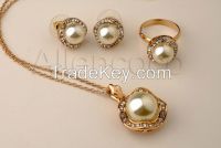 New Arrival Wedding Jewelry Set African 18K Gold With Austrian Crystal Pearl Bride Jewelry set