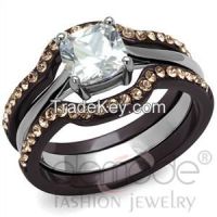 Two Tone Stainless Steel AAA Grade CZ Wedding Ring Sets