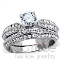 TK1920 Stainless Steel AAA Grade CZ Intricate Wedding Ring Set