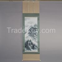 Kakejiku (Japanese hanging scroll) with landscape painting in sumi ink by Takao Katayama