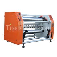 Semi automatic pre-stretch film rewinding and slitting machine