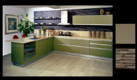 Wood grain kitchen cabinet