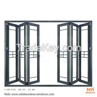 Dark grey color Aluminum Tempered double Glass Sliding Folding door
